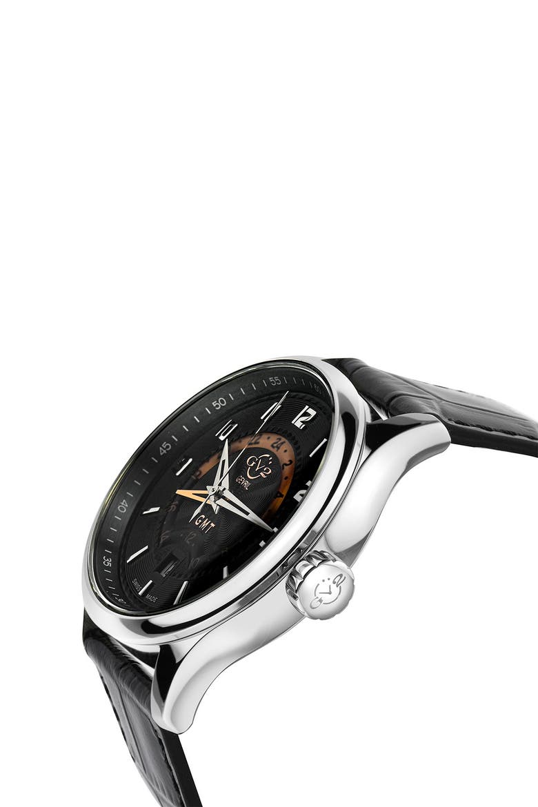 Men's Giromondo Black Dial Black Calfskin Leather Watch, 42mm, Alternate, color, BLACK