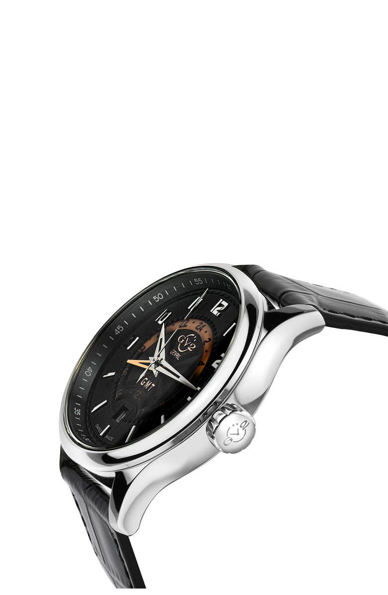 GV2 Men's Giromondo Black Dial Black Calfskin Leather Watch, 42mm, Alternate, color, Black