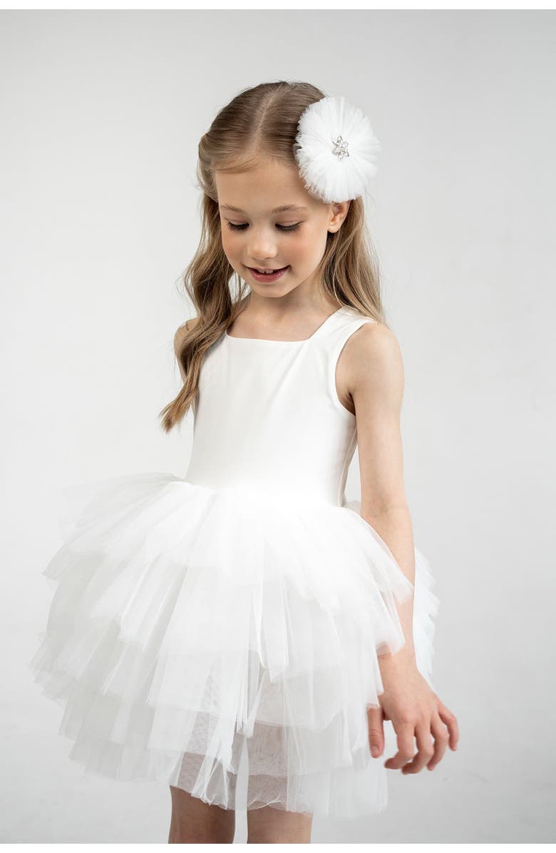 Mini Celebrities Lily Sleeveless Fluffy Tutu Dress, Main, color, White Lily