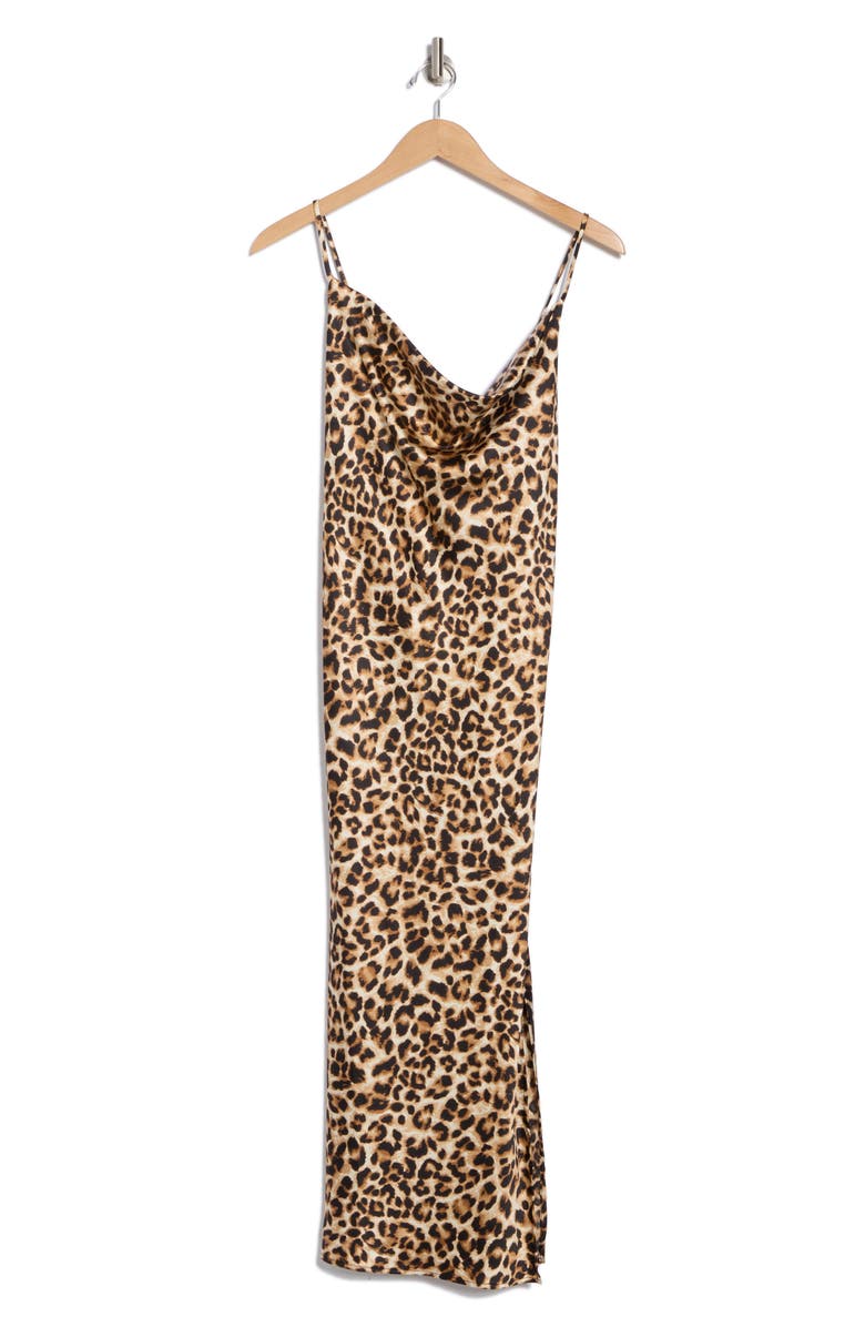 Renee C Leopard Satin Midi Slipdress, Alternate, color, Chocolate