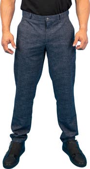 Maceoo Waves Blue Stretch Flat Front Pants