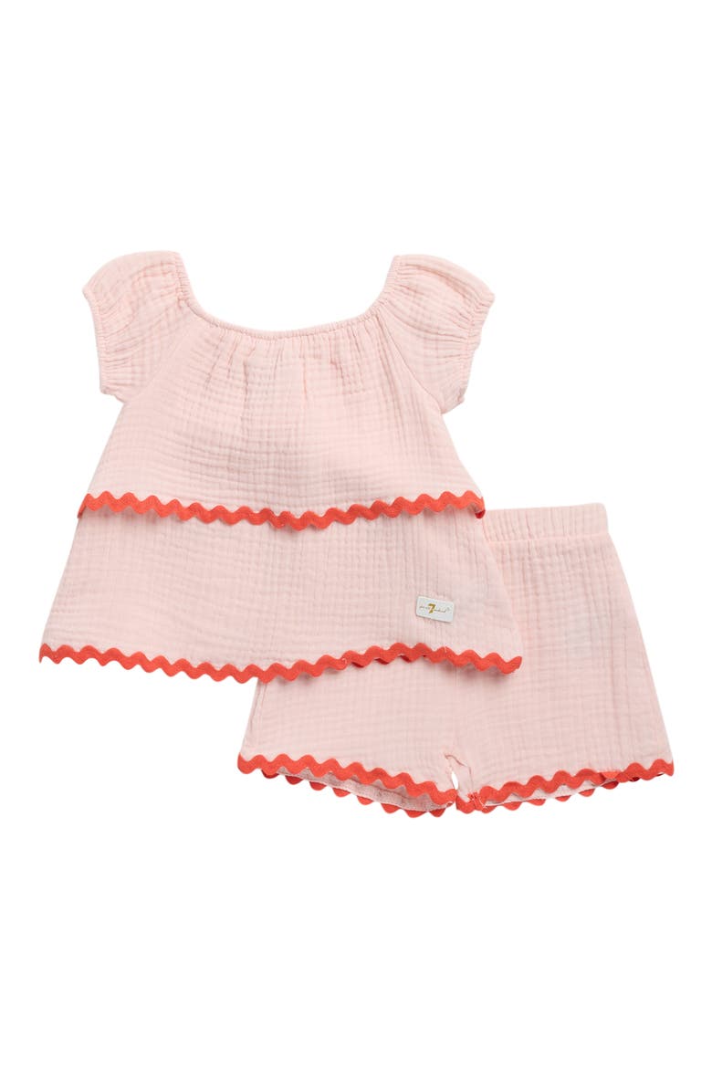 Rickrack Ruffle Top & Shorts Set, Main, color, PALE PINK