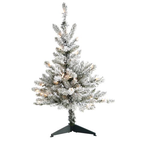 3-ft Flocked West Virginia Spruce Artificial Christmas Tree with 50 Clear Lights and 142 Bendable Branches