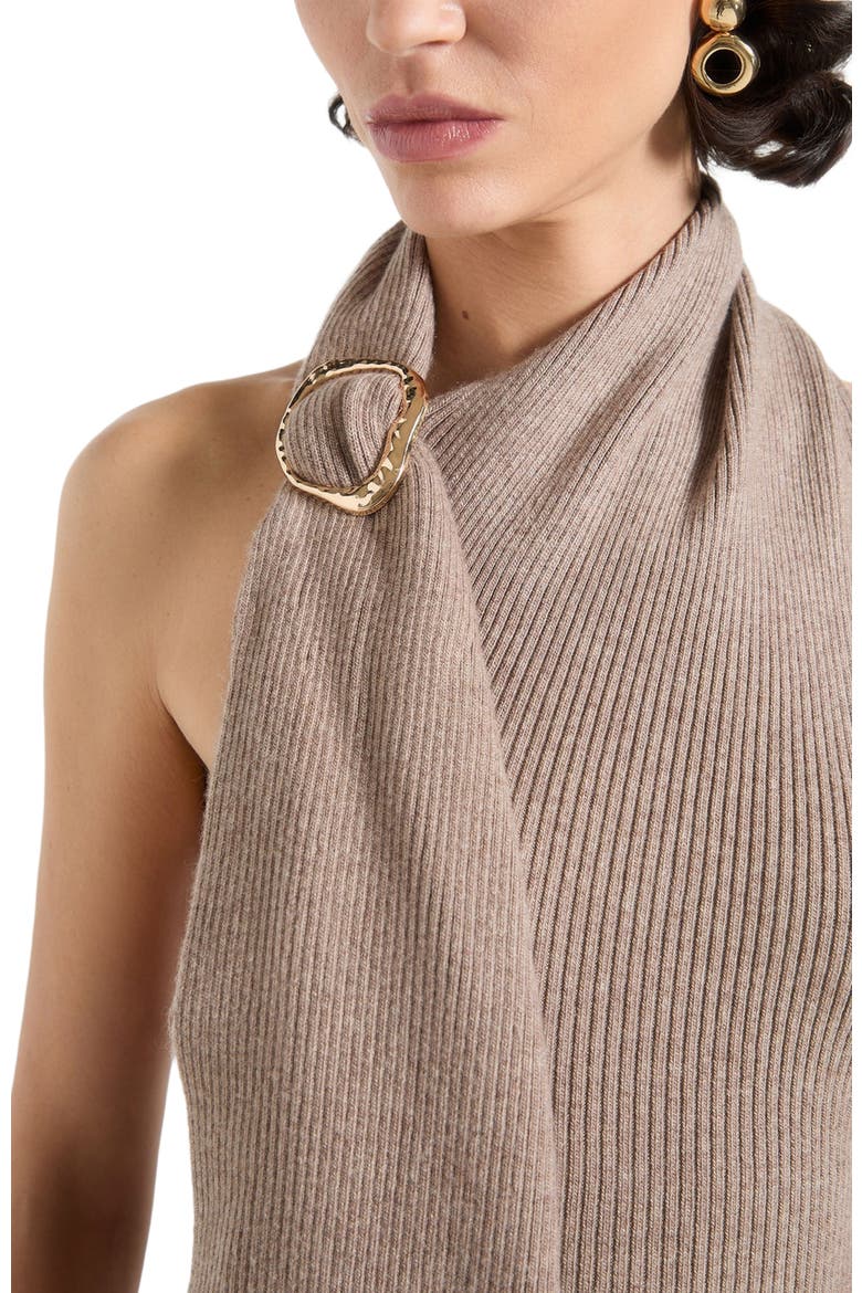 Elodie Knitted Draped Halterneck Top, Alternate, color, Taupe