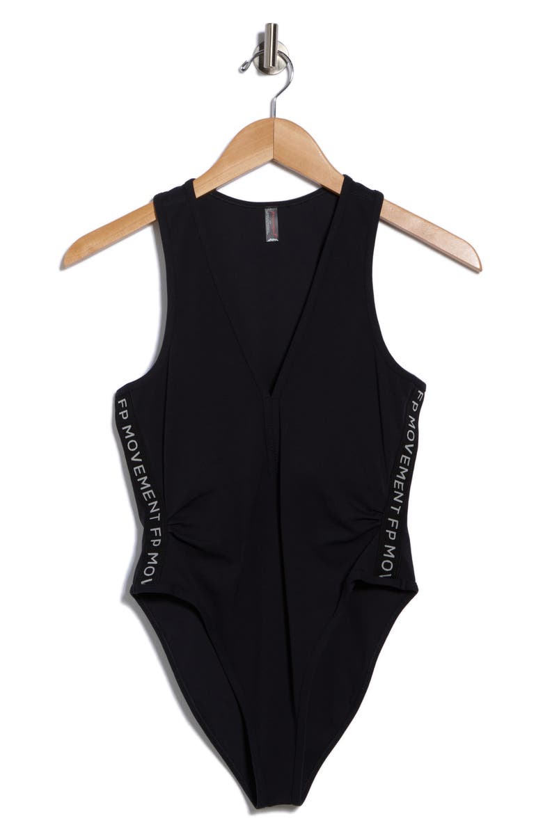 FREE PEOPLE MOVEMENT Never Better Logo Bodysuit, Alternate, color, Black