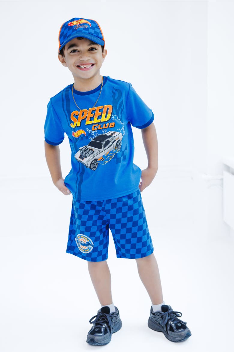 T-Shirt Shorts & Hat Set, Alternate, color, Blue