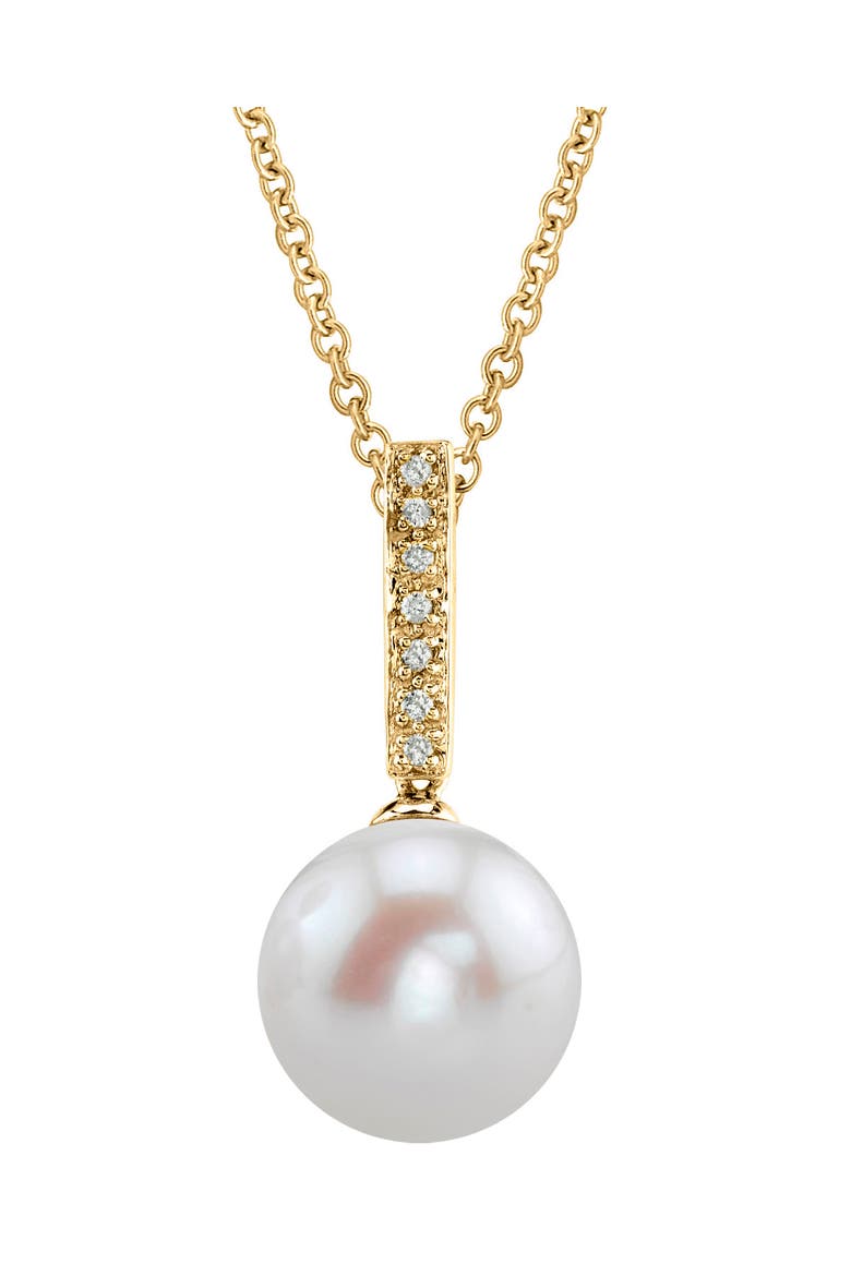 Pink Freshwater Pearl Dangling Diamond Pendant, Main, color, White Pearl - Yellow Gold