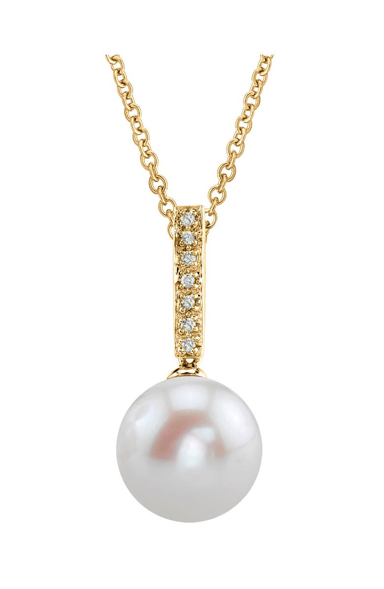 The Pearl Source Freshwater Pearl Dangling Diamond Pendant, Main, color, White Pearl - Yellow Gold