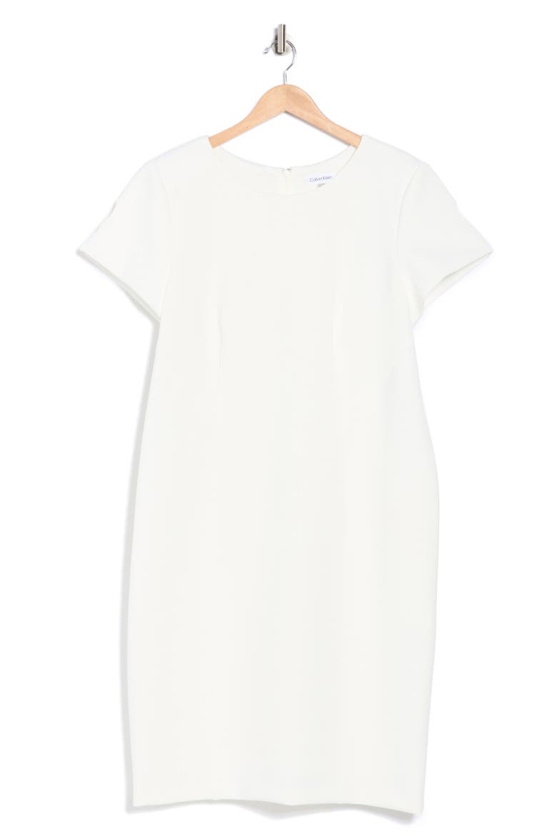 Short Sleeve Scuba Knit Sheath Dress, Alternate, color, CREAM