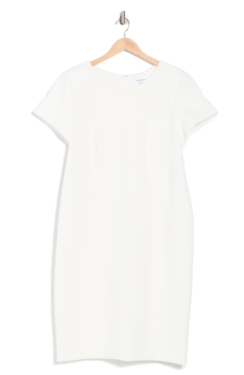 Calvin Klein Short Sleeve Scuba Knit Sheath Dress, Main, color, Cream
