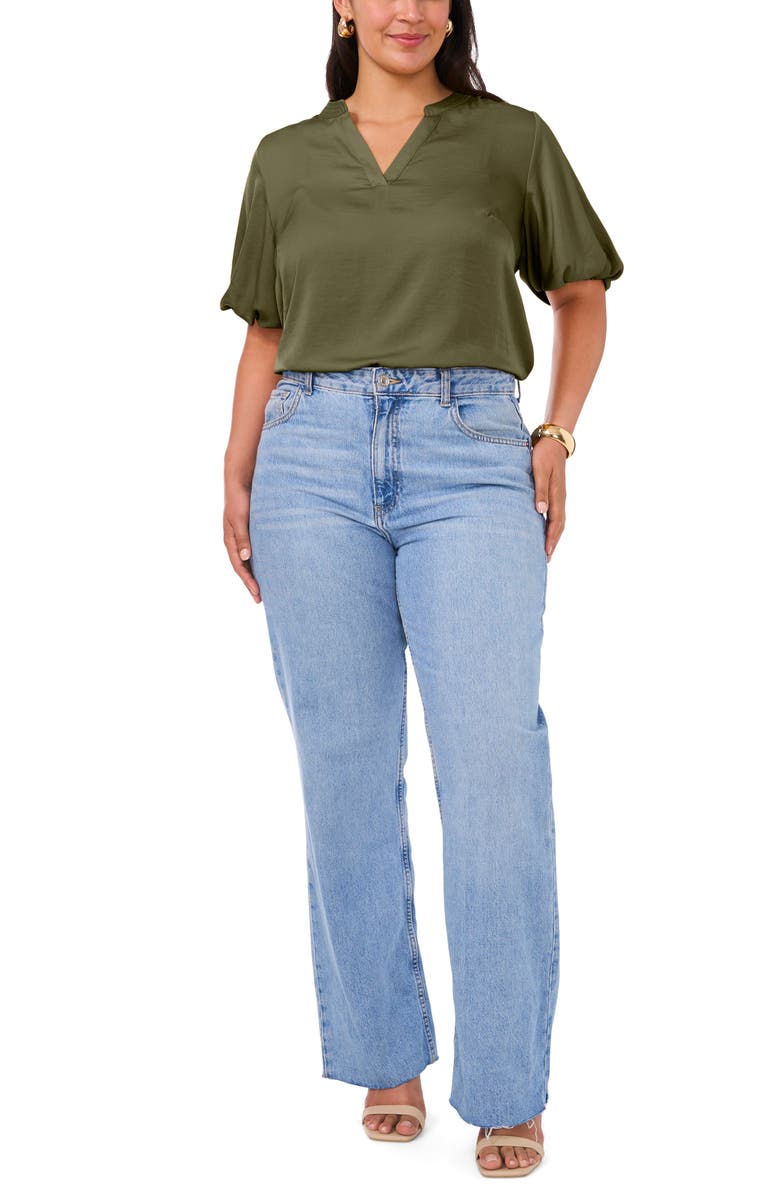 Vince Camuto Puff Sleeve Split Neck Top, Alternate, color,