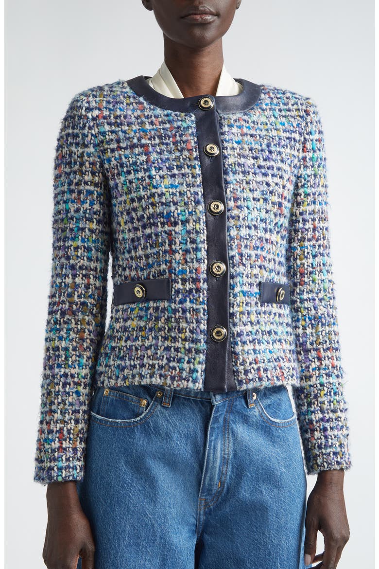 San Germain Leather Trim Tweed Jacket, Alternate, color, MIDNIGHT/ ECRU MULTI