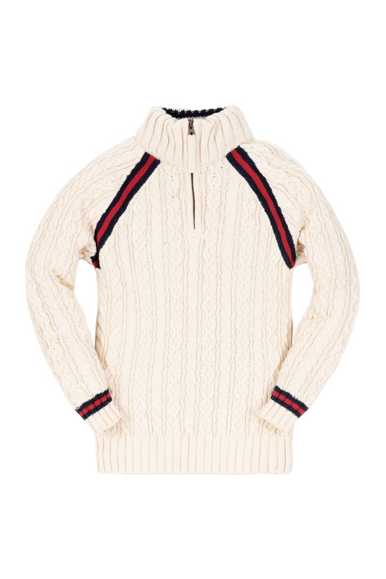 Baby Boys' Half Zip Cable Pullover Sweater, Infant, Main, color, Ivory Cable with Stripe Trim