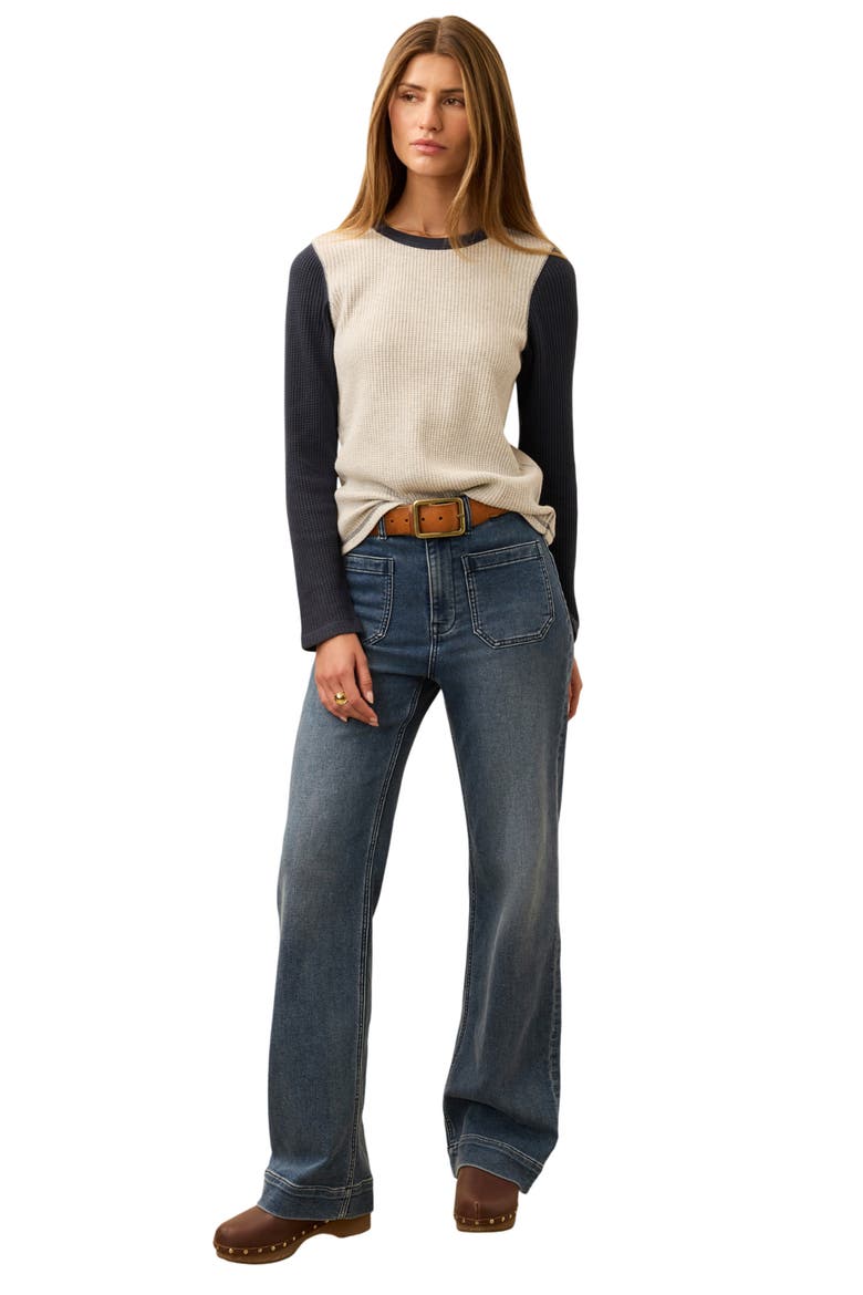 Apres Colorblock Long Sleeve Waffle Knit Top, Alternate, color, LIGHT GREY VARSITY
