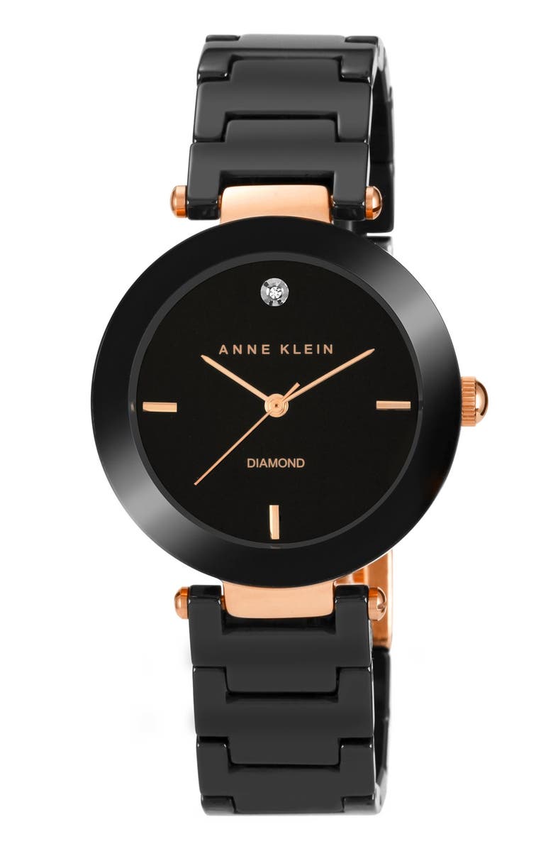Anne Klein Diamond Dial Ceramic Bracelet Watch, 33mm, Main, color, 