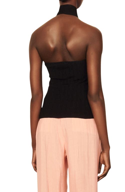 Sandro Twist-neck Backless Stretch-woven Top In Black