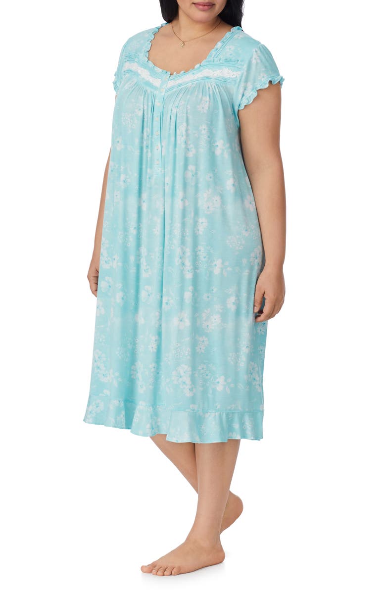 Eileen West Cap Sleeve Waltz Nightgown, Alternate, color, Aqua Floral