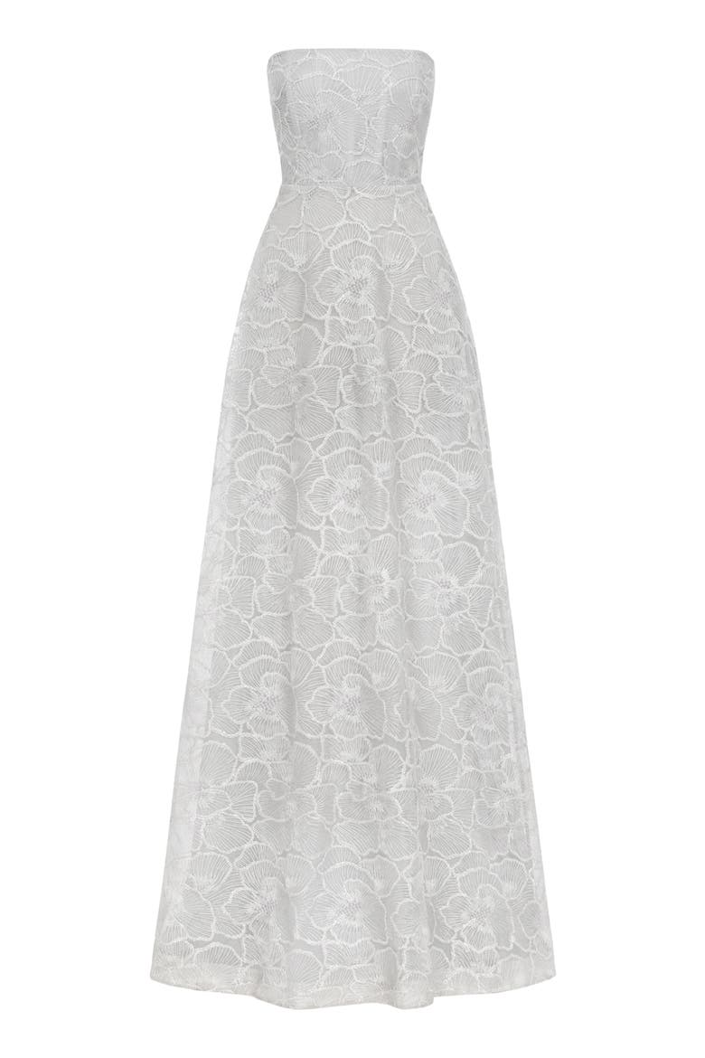 Yvonne Floral Embroidered Strapless Gown, Alternate, color, SILVER GREY