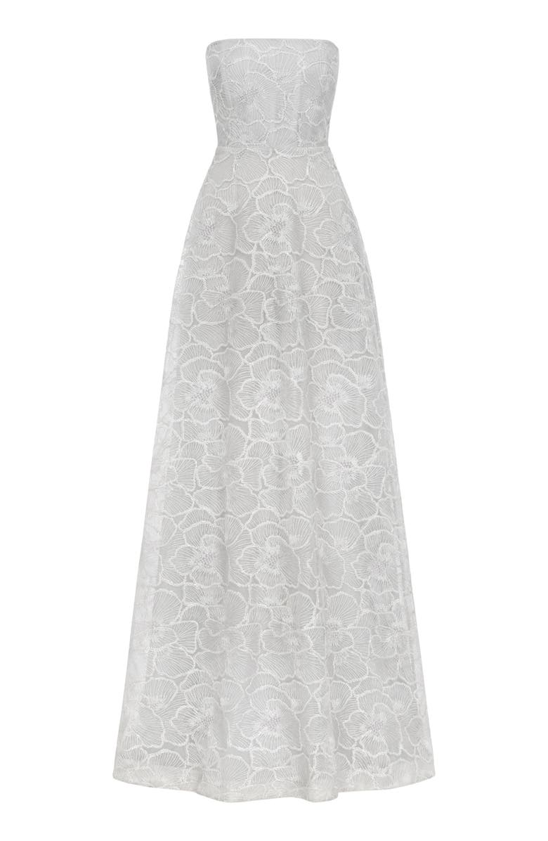 SAU LEE Yvonne Floral Embroidered Strapless Gown, Alternate, color, Silver Grey