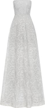 SAU LEE Yvonne Floral Embroidered Strapless Gown