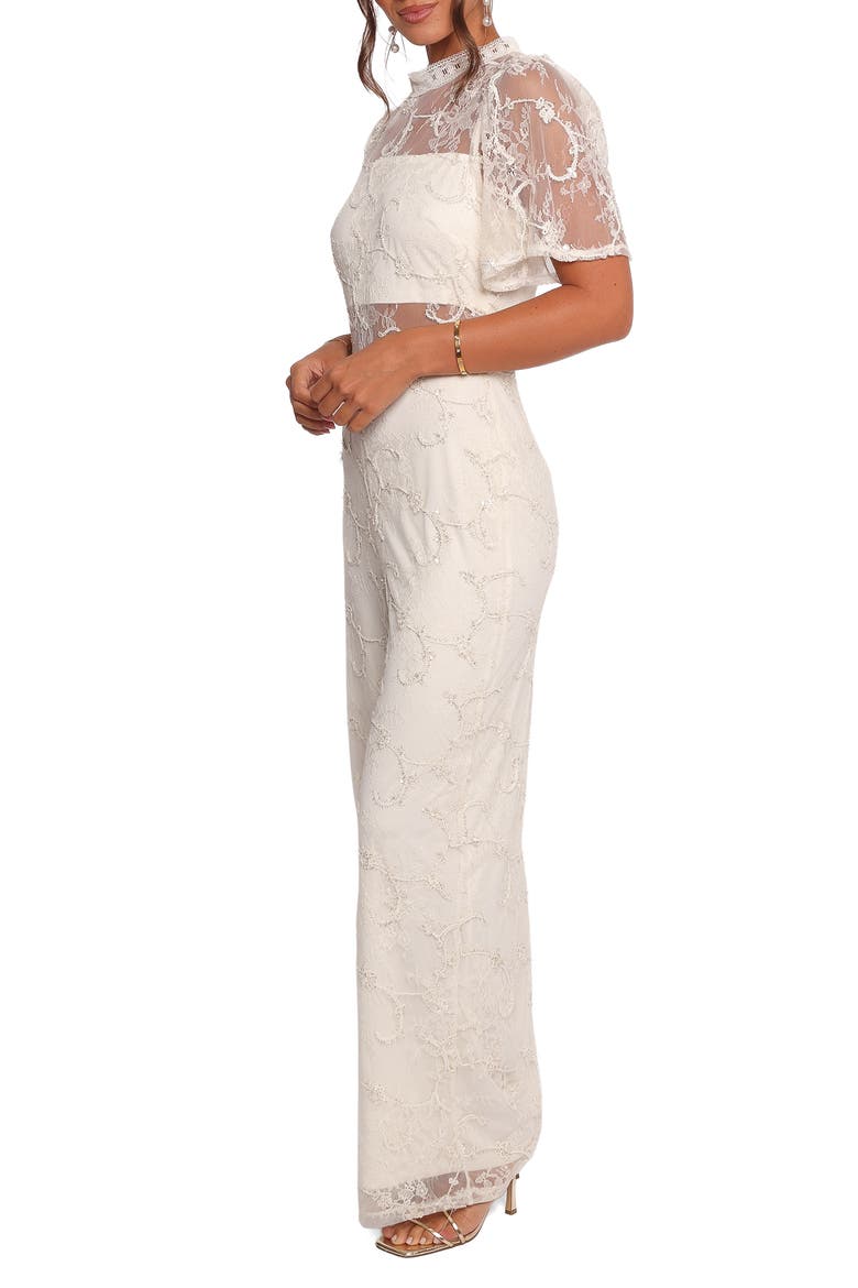 Zina Sequin & Lace Jumpsuit, Alternate, color, IVORY