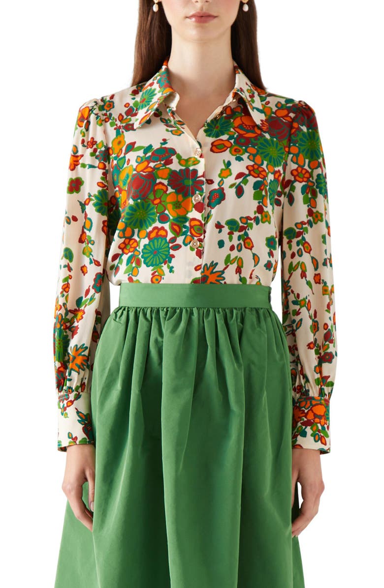 LK Bennett Sonya Floral Silk Button-Up Blouse, Main, color, 