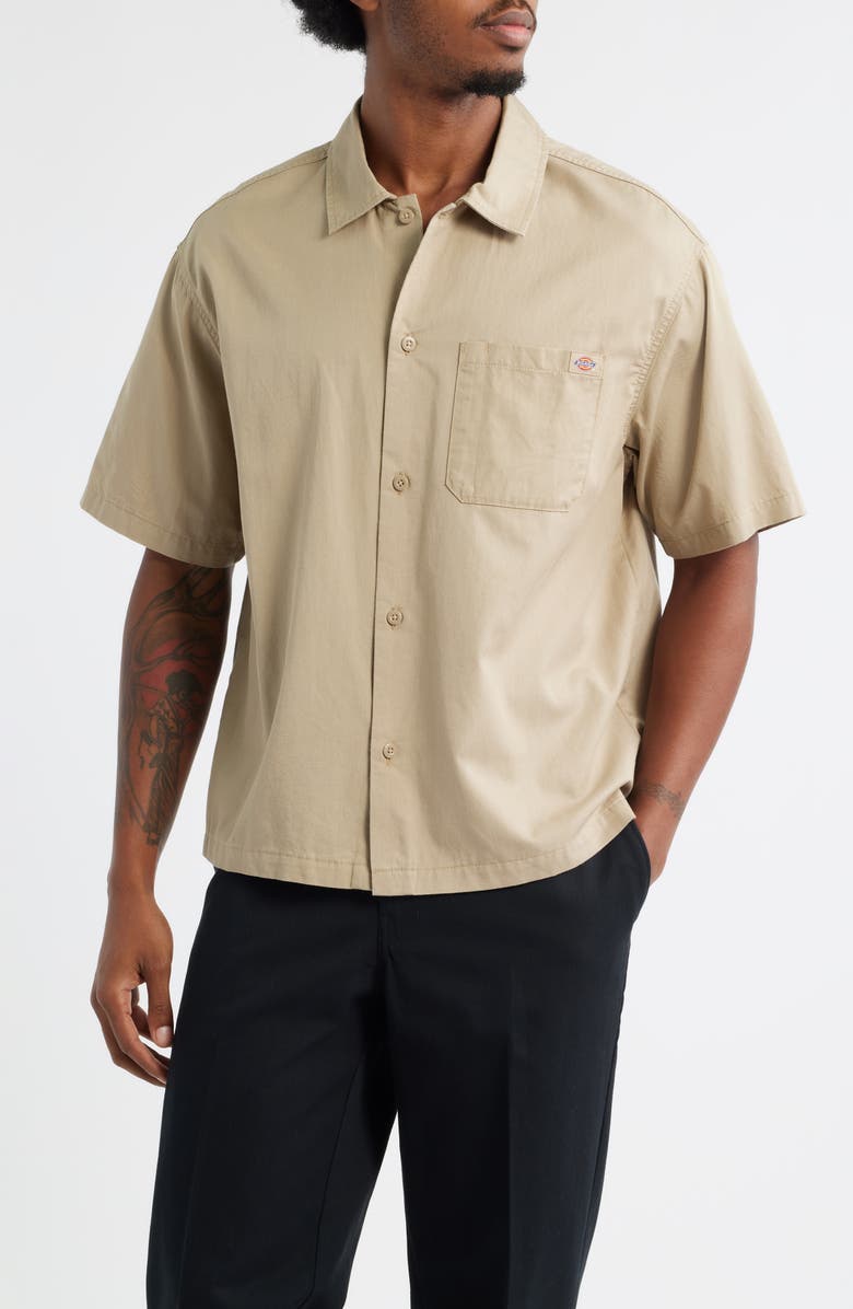 Dickies Lynville Short Sleeve Lyocell & Cotton Button-Up Shirt, Main, color, Desert Sand