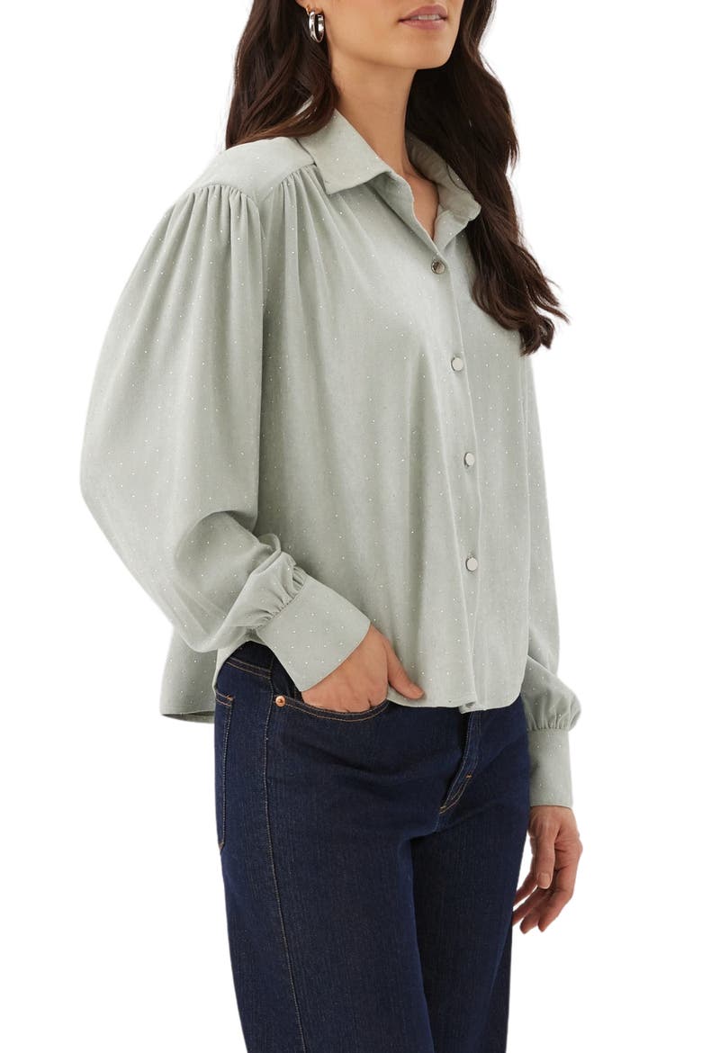 Embellished Faux Suede Shirt, Alternate, color, POWDER BLUE