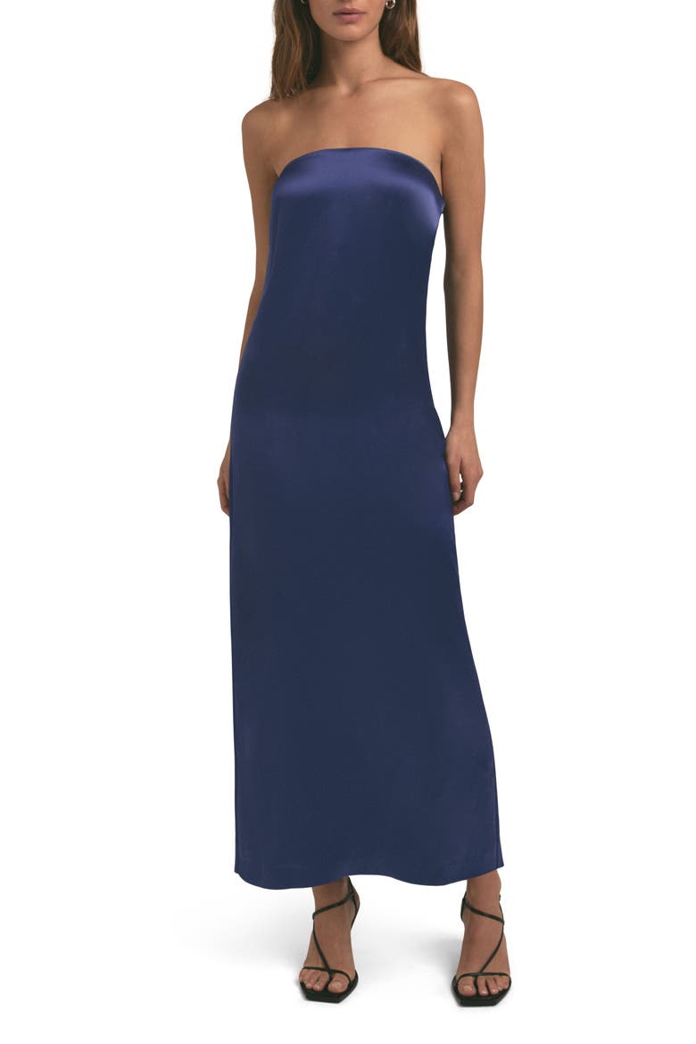 The Don't Overthink It Strapless Satin Dress, Main, color, VENETIAN BLUE