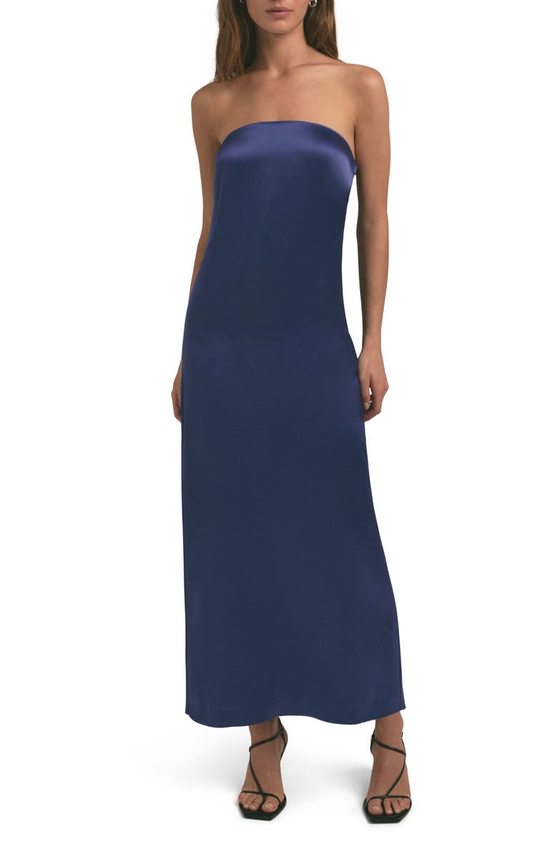 Favorite Daughter The Don't Overthink It Strapless Satin Dress, Main, color, Venetian Blue