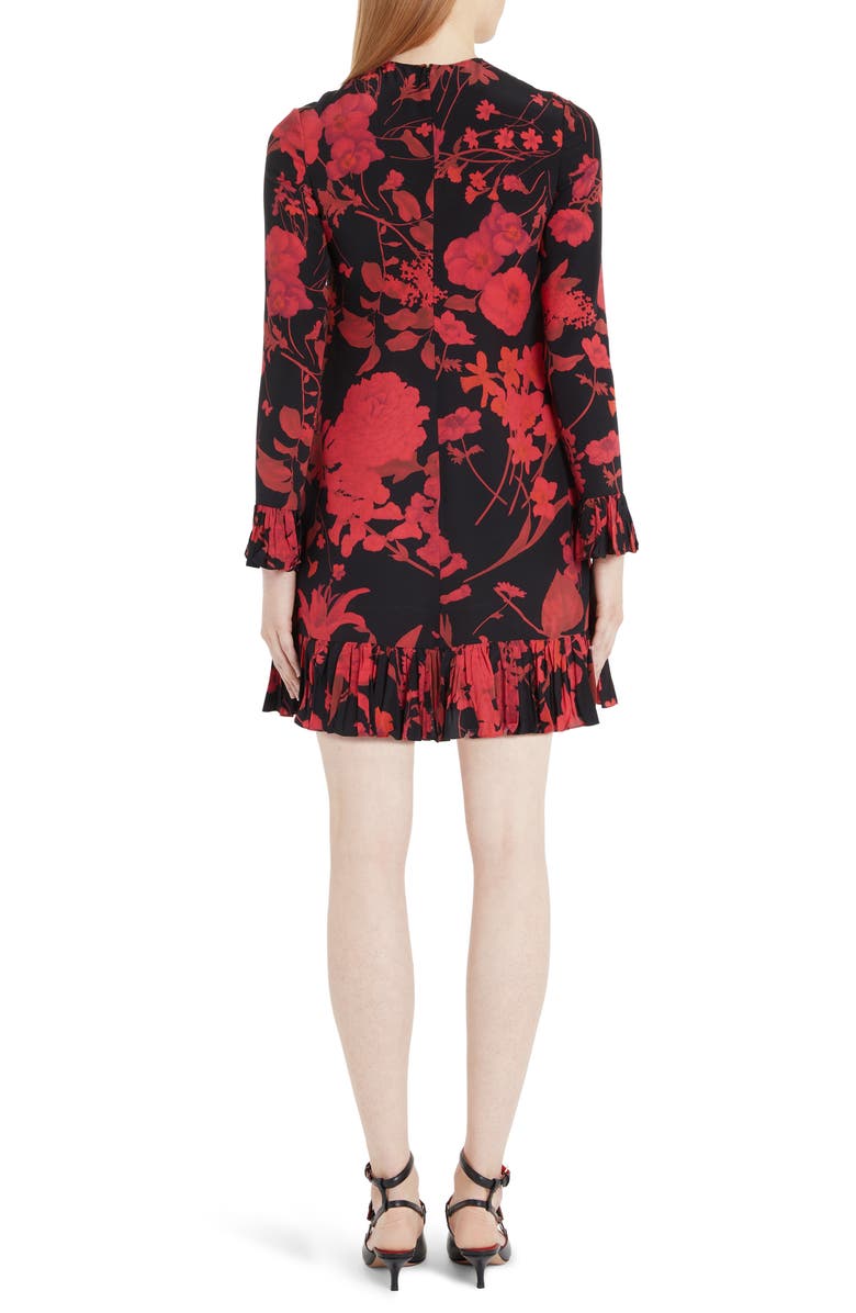 Valentino Floral Long Sleeve Silk Crêpe de Chine Minidress, Alternate, color, 