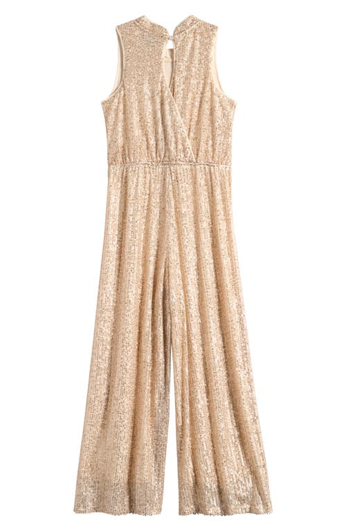 Ava & Yelly Kids' Sequin Mock Neck Jumpsuit In Brown