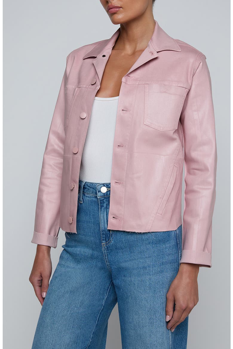 Janelle Slim Fit Raw Hem Jacket, Alternate, color, PALE ROSE COATED