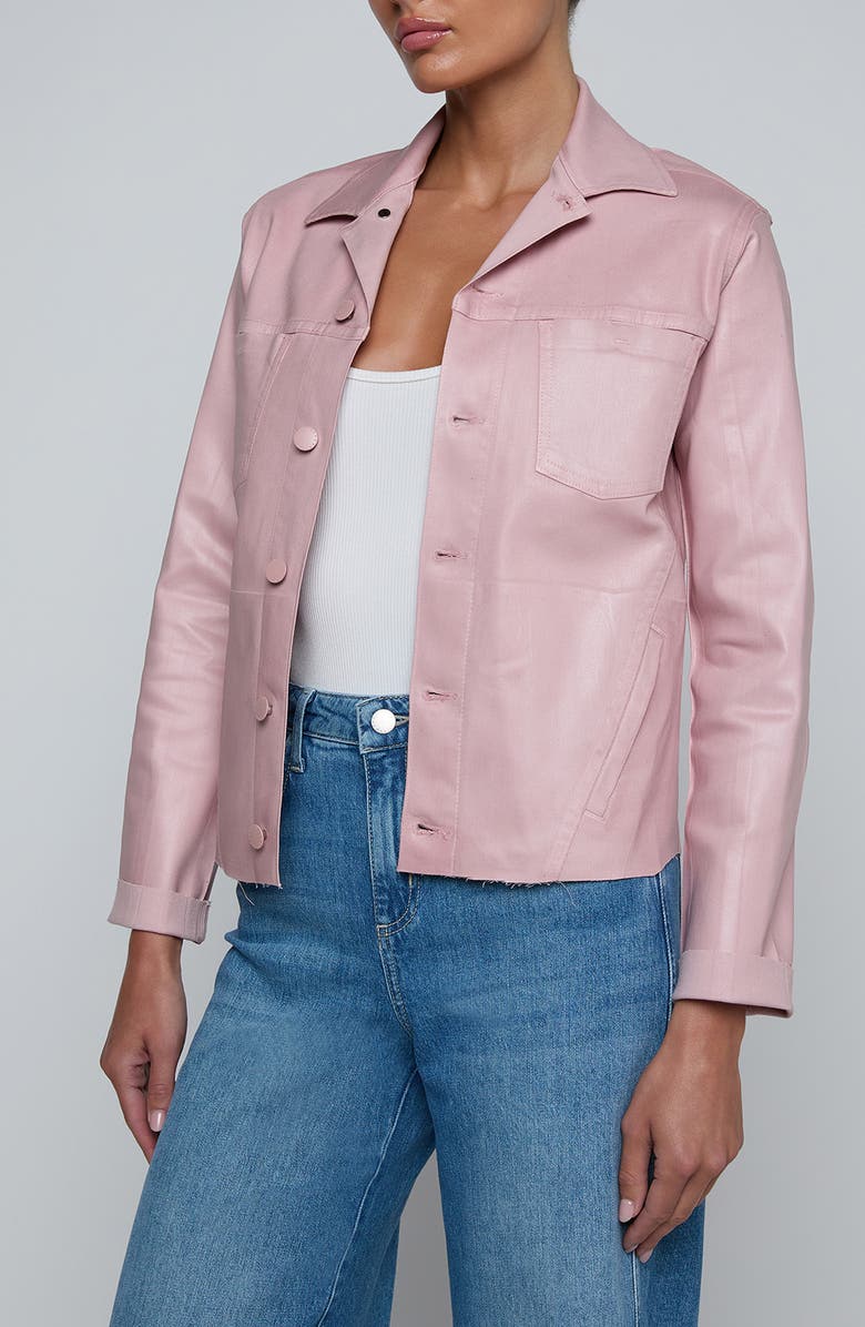 L'AGENCE Janelle Slim Fit Raw Hem Jacket, Alternate, color, Pale Rose Coated