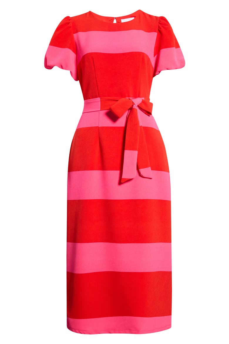 Lolli Stripe Senidy Puff Sleeve Dress, Alternate, color, FUCHSIA-RED