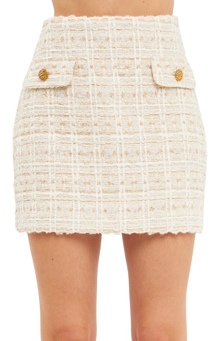 Endless Rose Premium Tweed Miniskirt, Alternate, color, Ivory