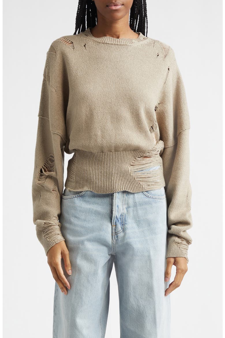 Marcy Ripped Wool & Cotton Sweater, Main, color, DOESKIN
