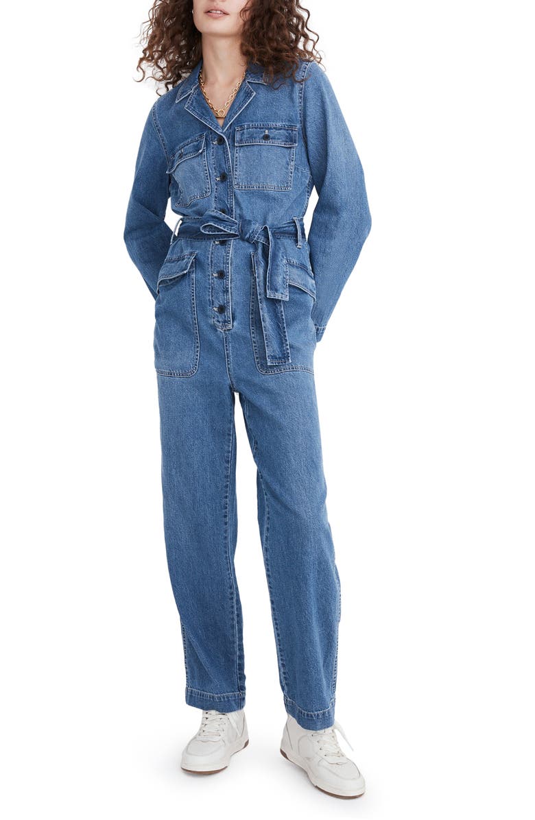 Madewell Tie Waist Denim Jumpsuit, Main, color, 