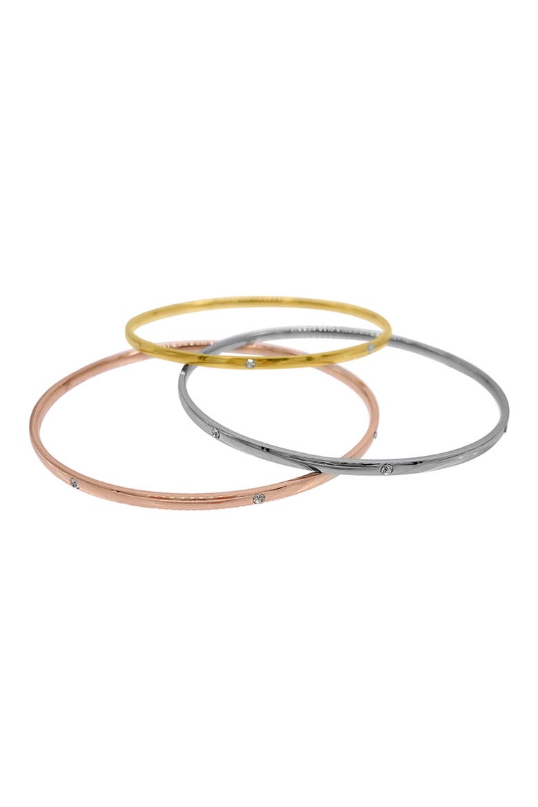 Set of 3 Water Resistant Mixed Metal CZ Bangle Bracelets, Main, color, YELLOW