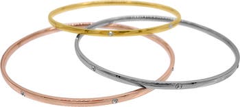 Set of 3 Water Resistant Mixed Metal CZ Bangle Bracelets