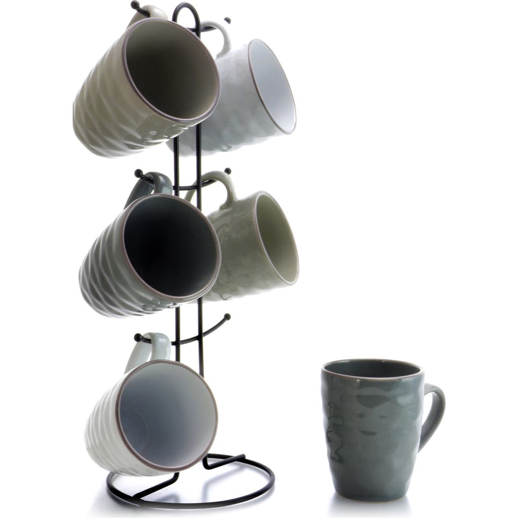 Elama Tahitian Waves 6-piece 12 Oz. Mug Set With Stand In Multi