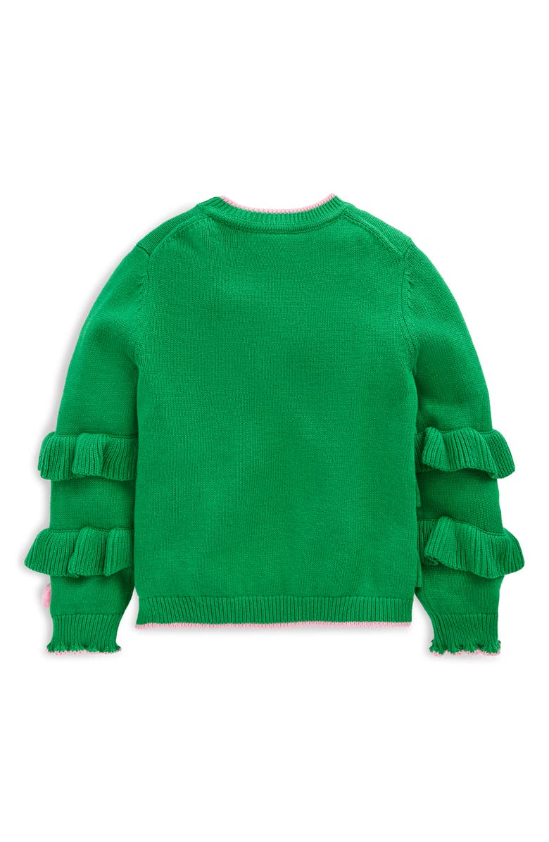 Mini Boden Kids' 3D Fringe Cotton Cardigan, Alternate, color, Jewel Green Christmas Tree