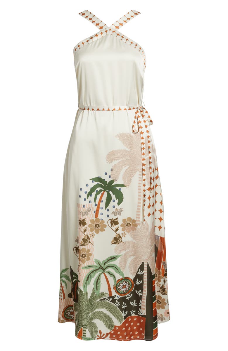 CIEBON Pricella Botanical Halter Neck Midi Dress, Alternate, color, Cream Multi