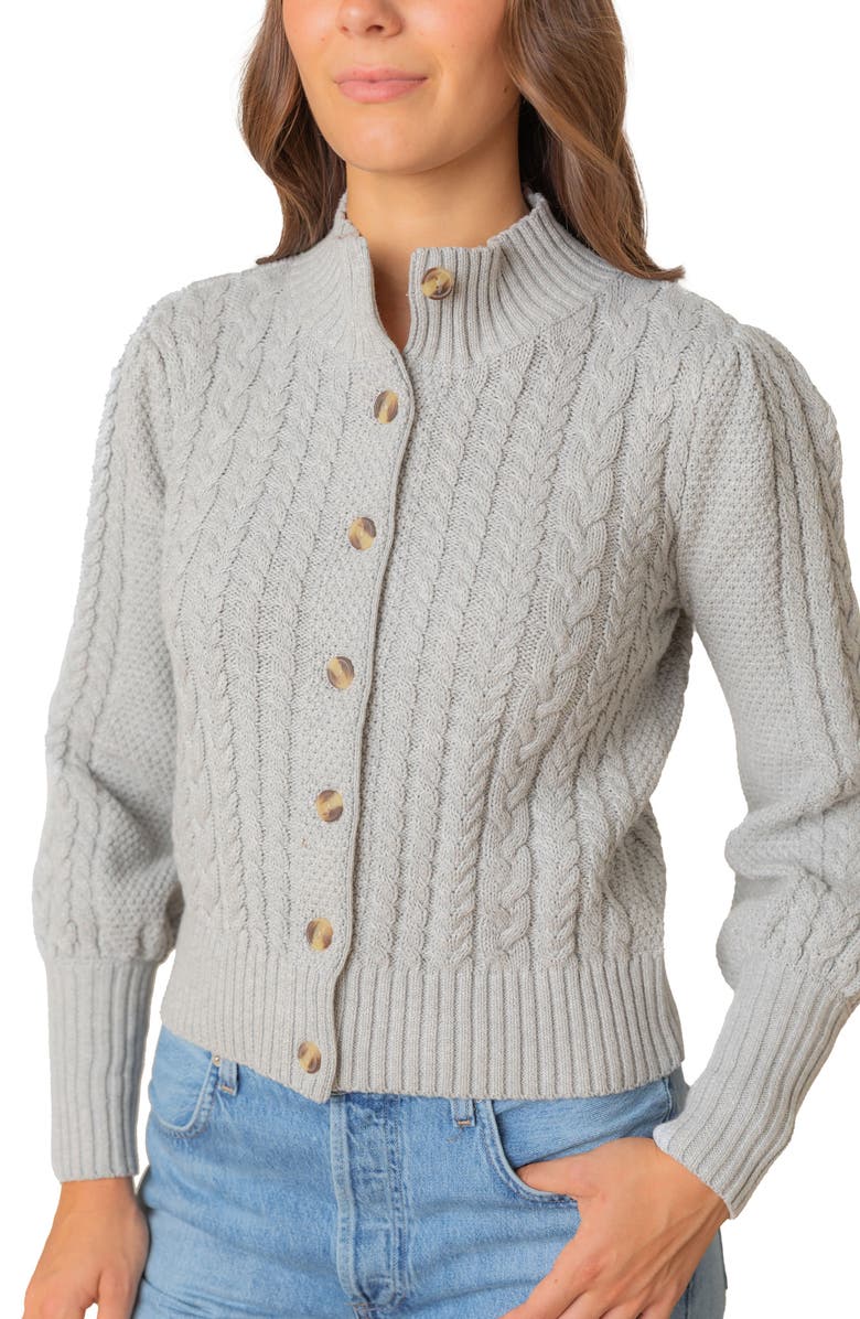 Hope & Henry Organic Mock Neck Cable Cardigan Sweater, Alternate, color, Gray Heather
