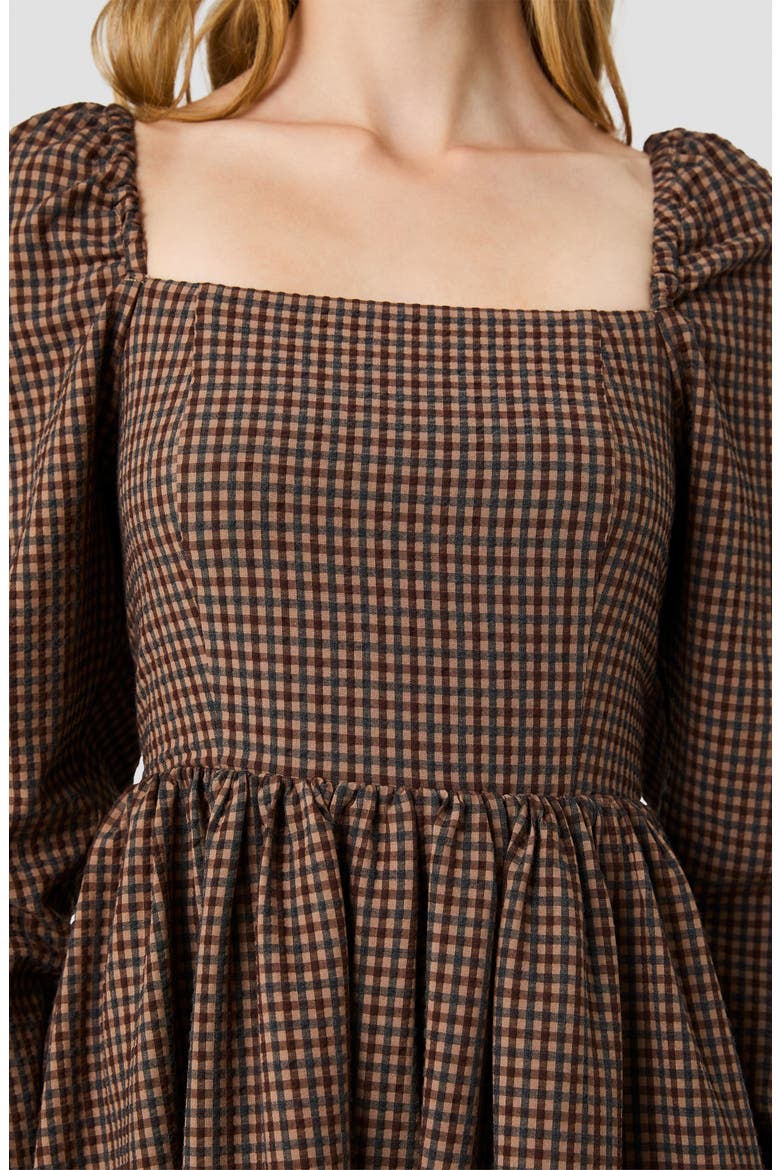 Diana Gingham Textured Balloon Sleeve Dress, Alternate, color, CHESTNUT BROWN MULTI