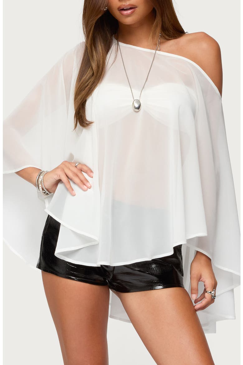 Sheer Chiffon One-Shoulder Poncho, Main, color, WHITE