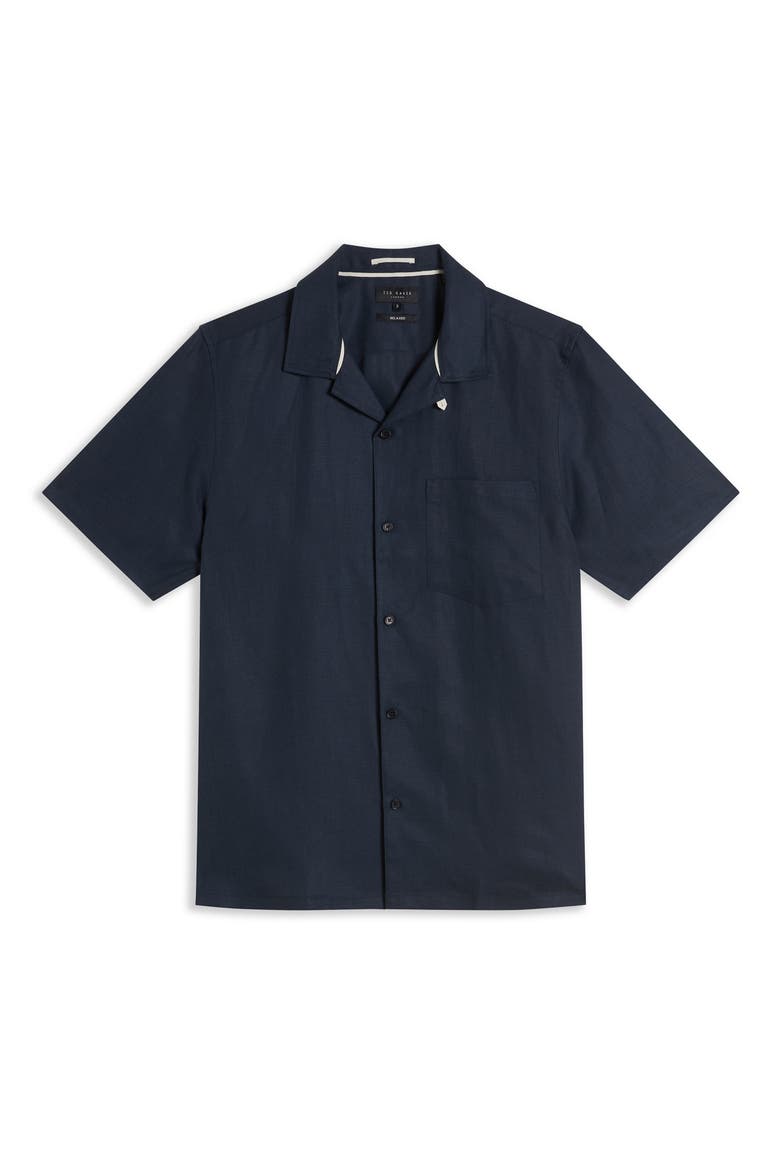 Wesland Solid Short Sleeve Button-Up Shirt, Alternate, color, NAVY