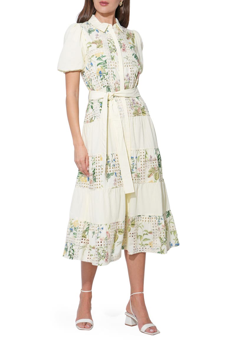 Octavia Button-Up Tiered Midi Dress, Alternate, color, IVORY