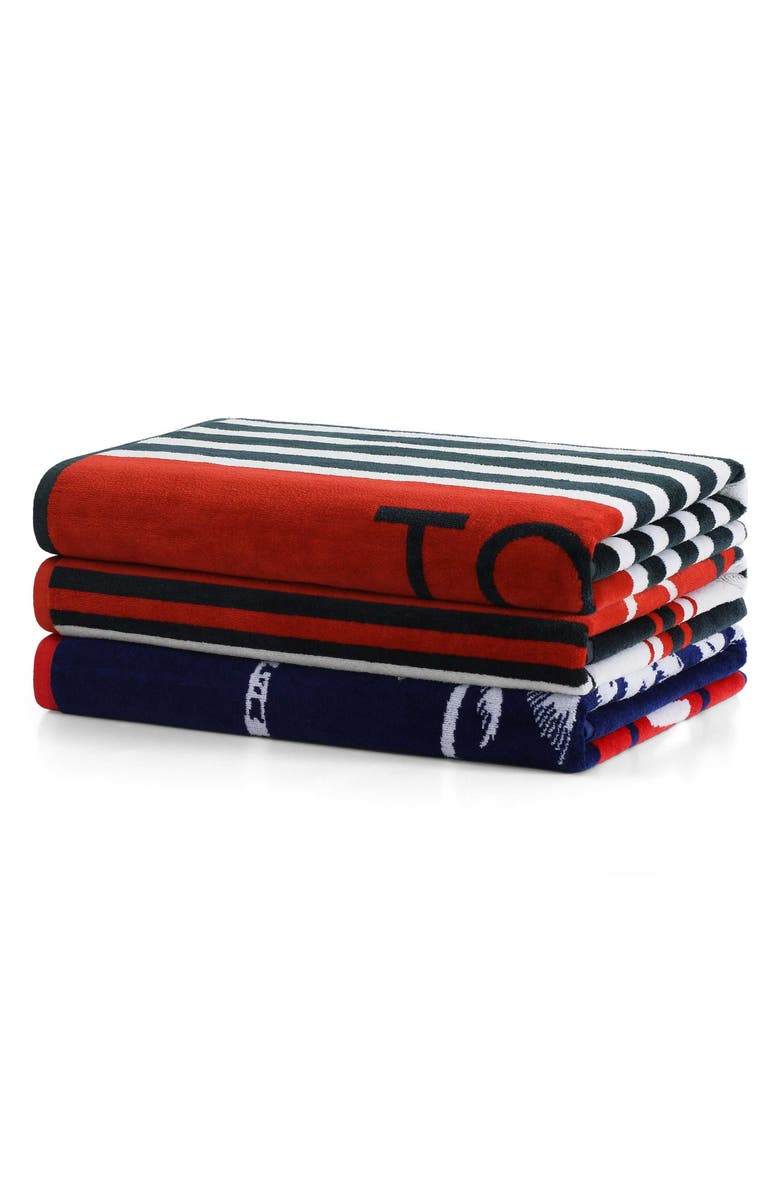 Tommy Hilfiger Boulevard Beach Towel, Alternate, color, Midnight Blue/ White/ Scarlet