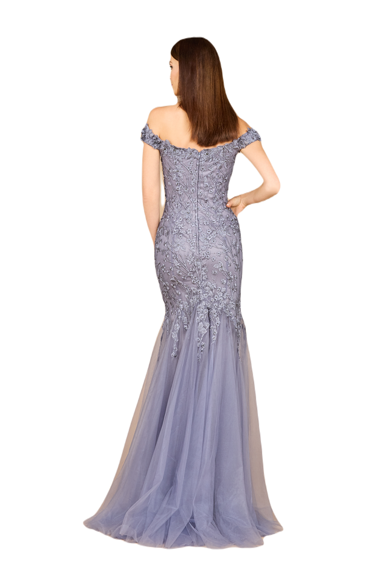 Beaded Faux-Wrap V-Neck Bridal Gown, Alternate, color, Grey Blue